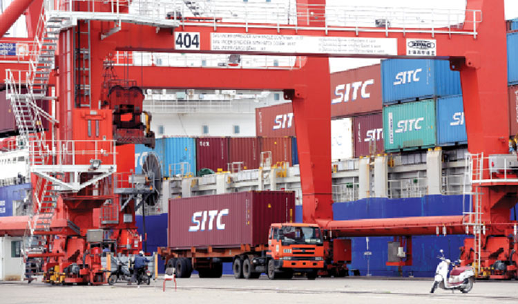 Containers at Sihanoukville Port. Customs and Excise income rose in 2019