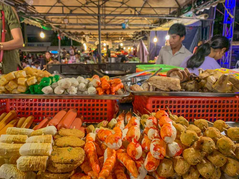 Street food at night market, phnom penh, cambodia