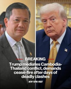 Breaking News: Cambodia and Thailand Agree to Ceasefire Following Mediation by U.S. President Donald Trump
